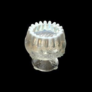 Vtg. Northwood Dugan Uranium Opalescent Button Panels Glass Candy Dish / Bowl